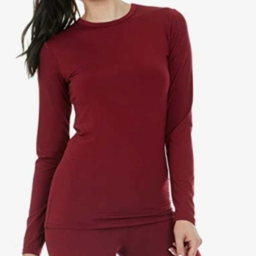 Thermajane Soft Thermal Top Size Small Maroon Red Long Sleeve Fitted